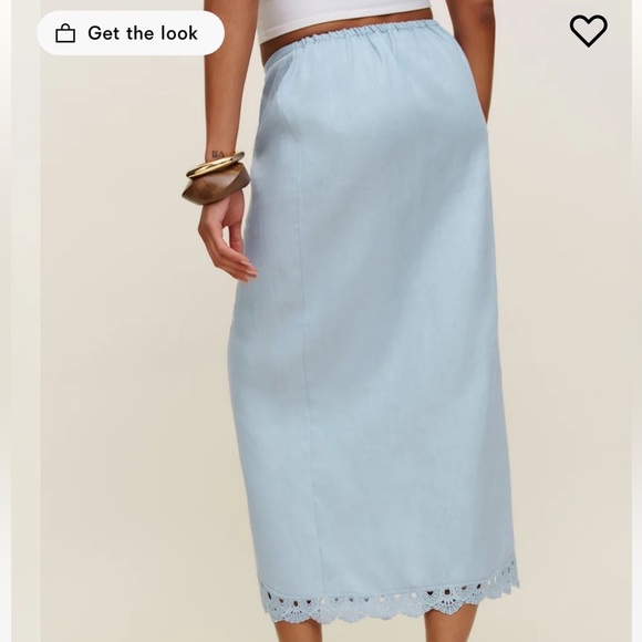 NWT Reformation Felicity Linen Midi Eyelet Trim Skirt Mineral Light Blue 8 - Picture 3 of 8
